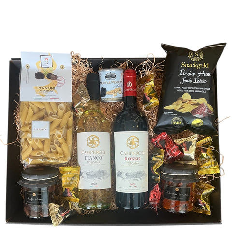 Gavekurv med Italienske Delikatesser og Vin