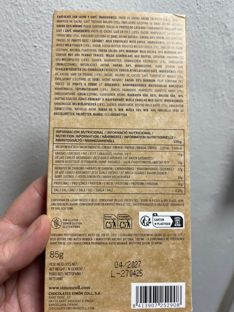 Simon Coll Chokolade CAPPUCCINO 60% Cacao 85 g.