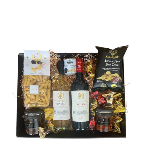 Gavekurv med Italienske Delikatesser og Vin