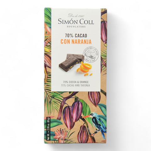 Simon Coll Chokolade med appelsin 70% Cacao 85 g.